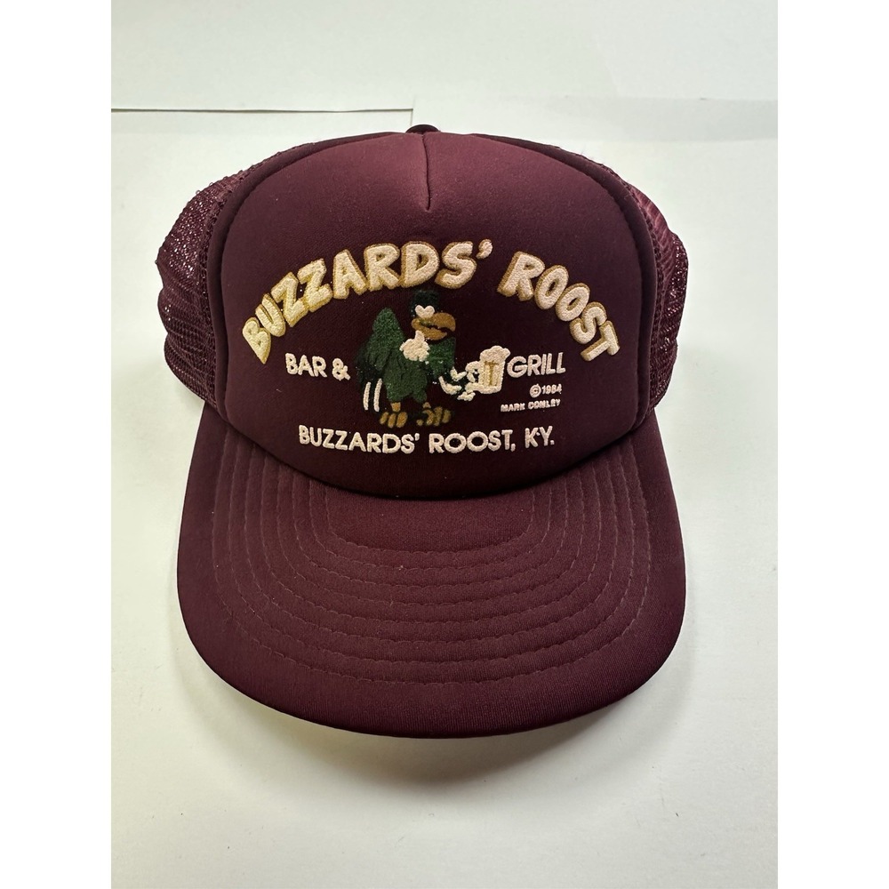 Vintage Buzzards Roost Bar & Grill Kentucky Maroon Mesh Snapback Trucker Hat Cap